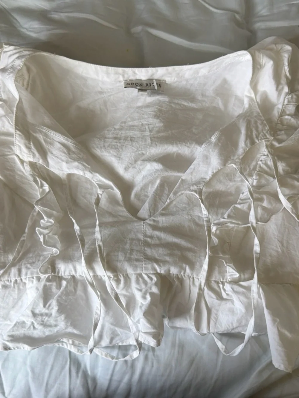 Moon River White Ruffle Eyelet Peasant Blouse